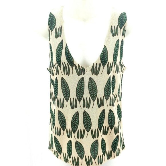 PEPALOVES NWT Leaves Print Knit Tank Top V-Neck Sleeveless Blouse LARGE - Picture 1 of 5